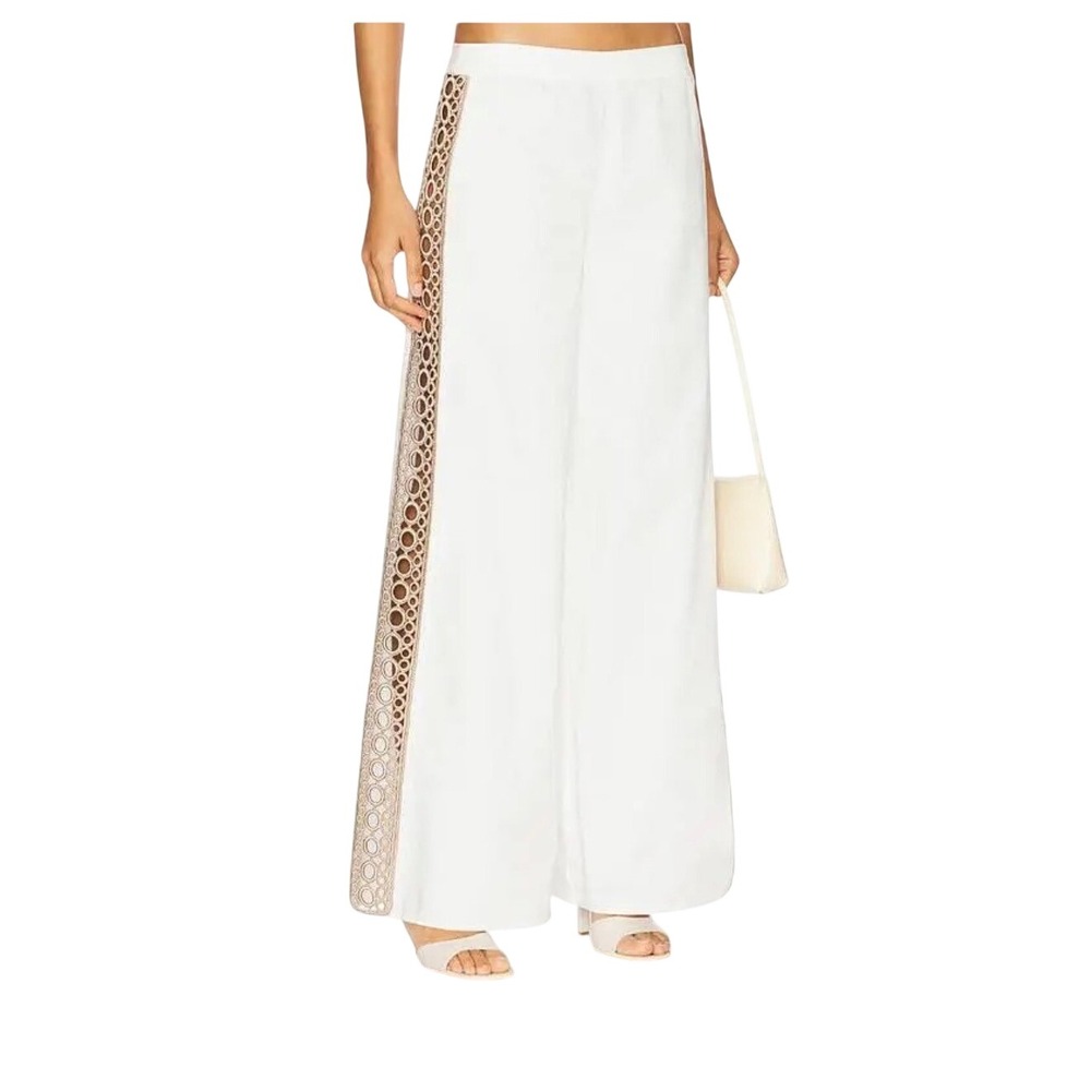 My Beachy Side Pants Ivory Wide Leg Crochet‎ Side Panel Trousers Medium NEW